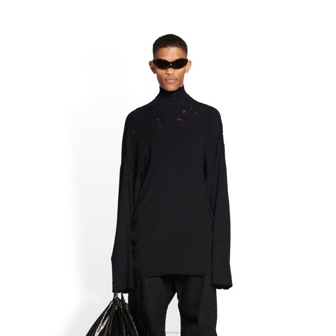 ženski uničen pulover z ovratnikom Balenciaga Črna N4DP1142