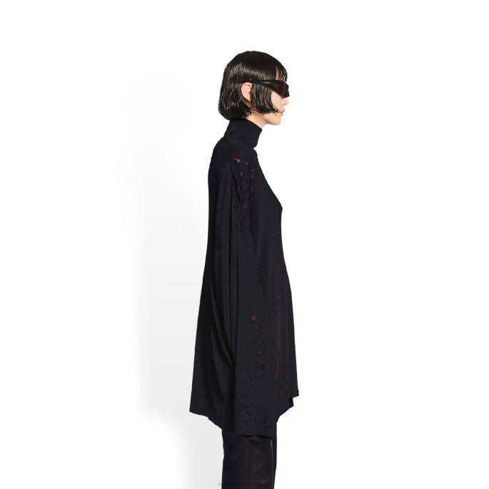 ženski uničen pulover z ovratnikom Balenciaga Črna N4DP1142