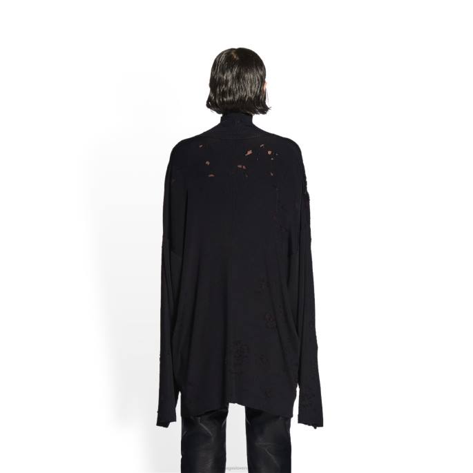 ženski uničen pulover z ovratnikom Balenciaga Črna N4DP1142