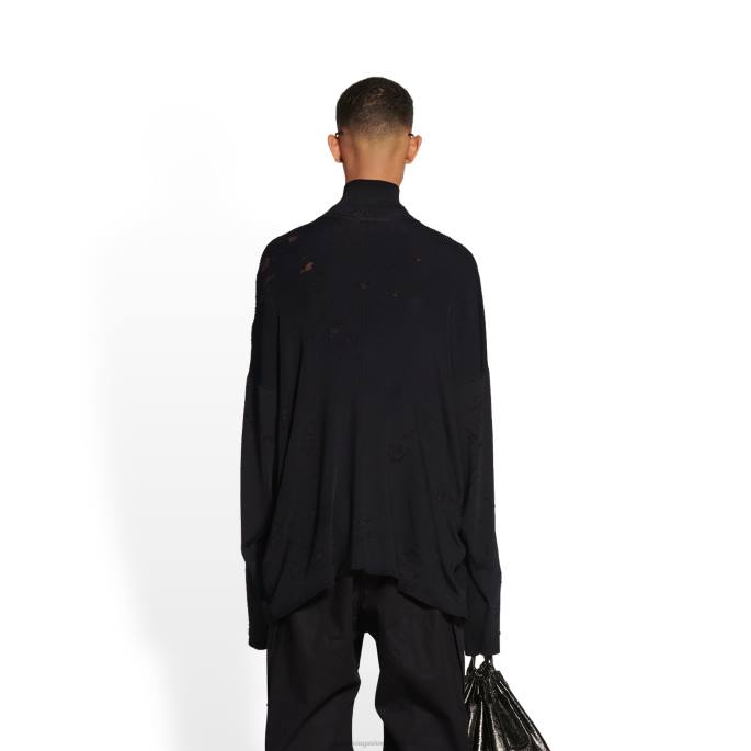 ženski uničen pulover z ovratnikom Balenciaga Črna N4DP1142