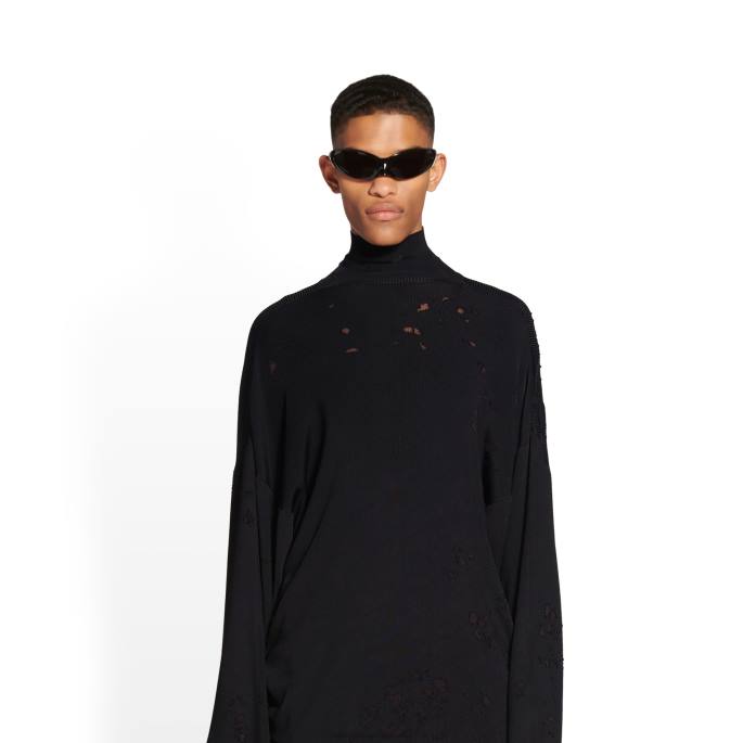 ženski uničen pulover z ovratnikom Balenciaga Črna N4DP1142