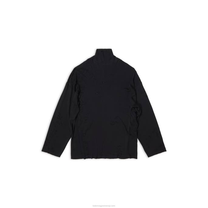 ženski uničen pulover z ovratnikom Balenciaga Črna N4DP1142