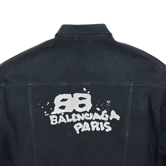 ženska ročno narisana bb ikona prevelika jakna Balenciaga Črna N4DP1096