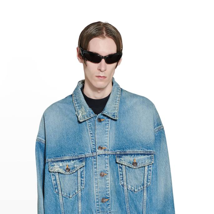 ženska zakrpana uničena jakna Balenciaga kislinsko modra N4DP1114