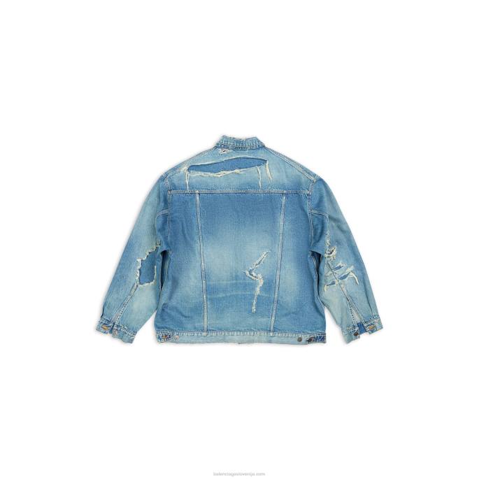 ženska zakrpana uničena jakna Balenciaga kislinsko modra N4DP1114