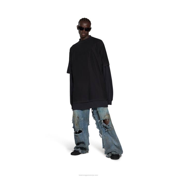 Ženska oversized majica z dolgimi rokavi z dvojnim trompe l'oeil ogledalom Balenciaga Črna N4DP1057