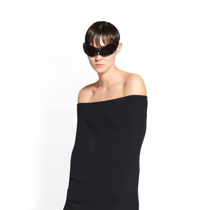 ženska dvoslojna obleka z ladjastim ovratnikom Balenciaga Črna N4DP108