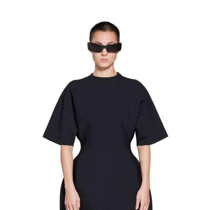 ženska obleka s peščeno uro in okroglim izrezom s kratkimi rokavi Balenciaga gola N4DP32