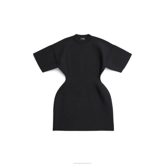 ženska obleka s peščeno uro in okroglim izrezom s kratkimi rokavi Balenciaga gola N4DP32