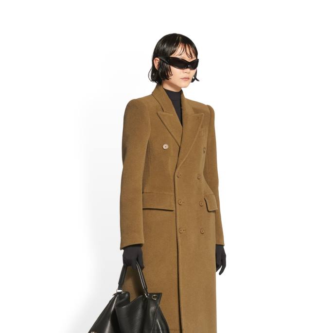 ženski plašč peščene ure Balenciaga temno bež N4DP114