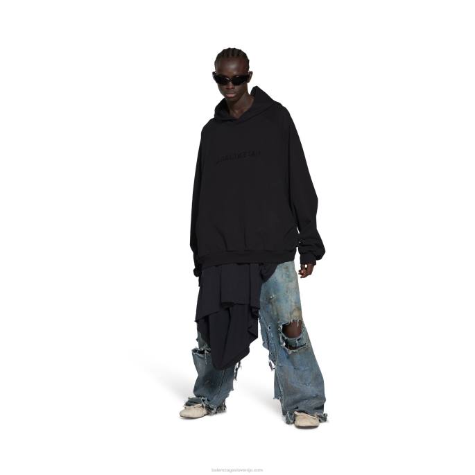 ženska majica s kapuco z zakrpami v ogledalu prevelika Balenciaga Črna N4DP1059