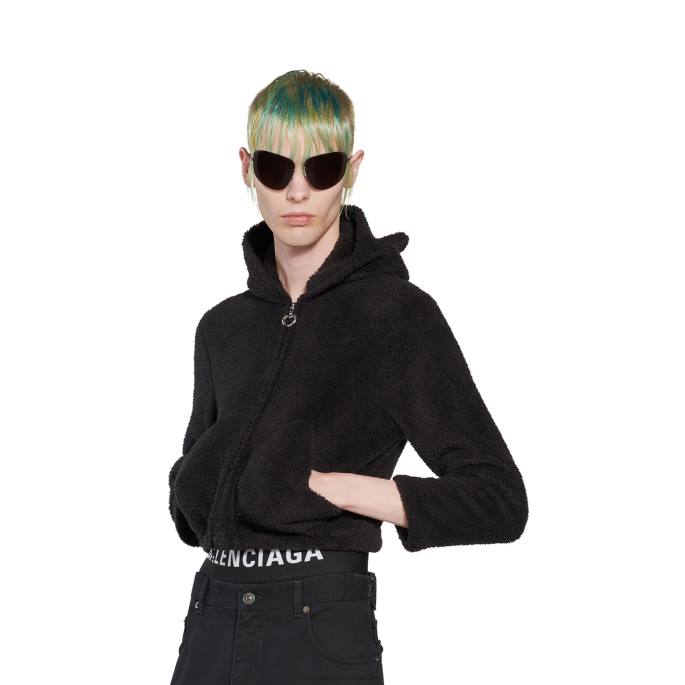 ženska mehka majica s kapuco na zadrgo v obliki srca Balenciaga svinec/črna N4DP63