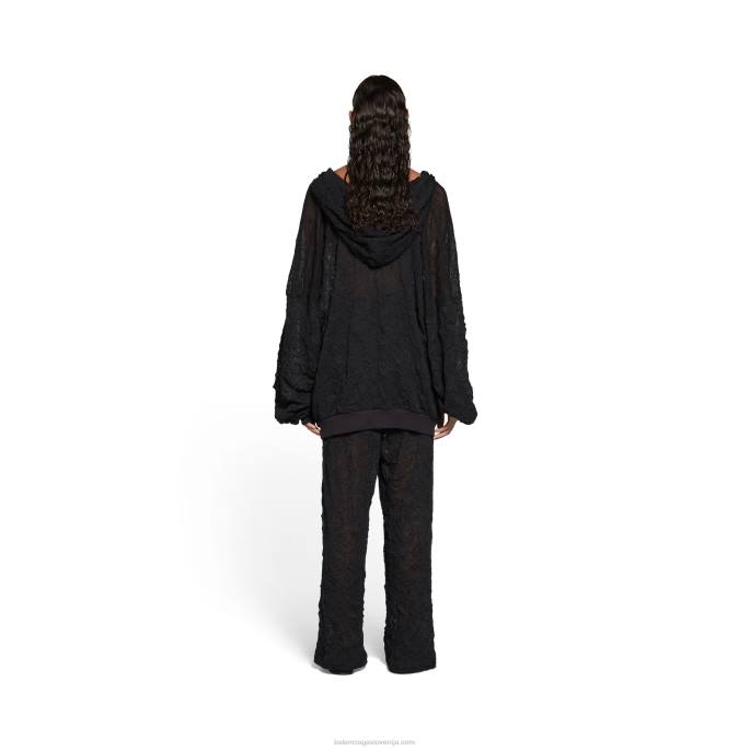 ženska velika majica z zadrgo in mrežasto kapuco Balenciaga bela/srebrna N4DP57