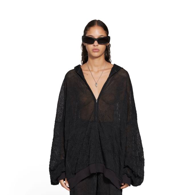 ženska velika majica z zadrgo in mrežasto kapuco Balenciaga bela/srebrna N4DP57