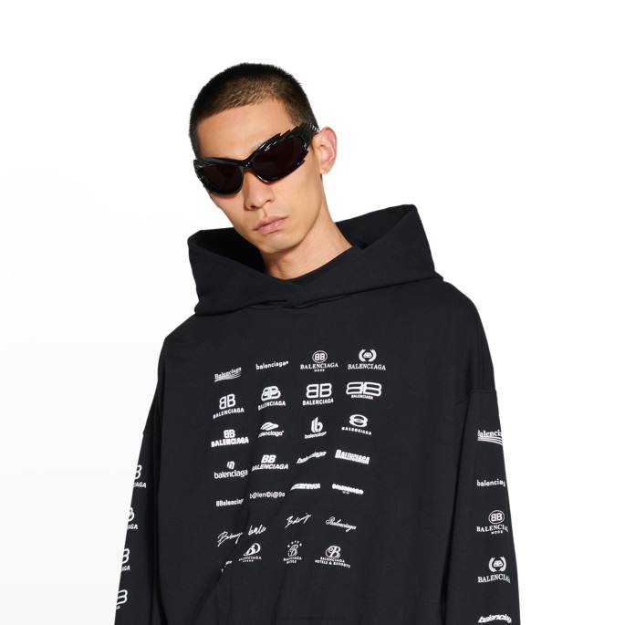 ženski pulover s kapuco z logotipi arhivov srednjega kroja Balenciaga Črna N4DP944