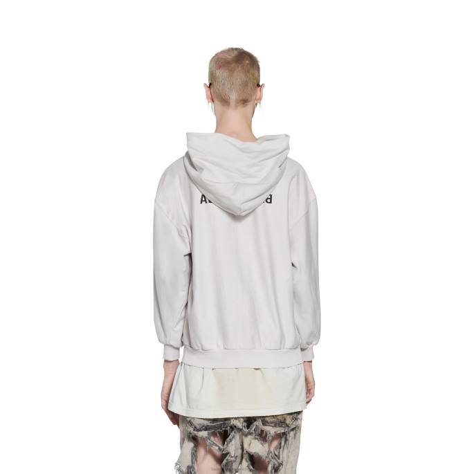 ženski pulover z zadrgo in kapuco z ogledalom majhnega kroja Balenciaga svetlo bež N4DP1061