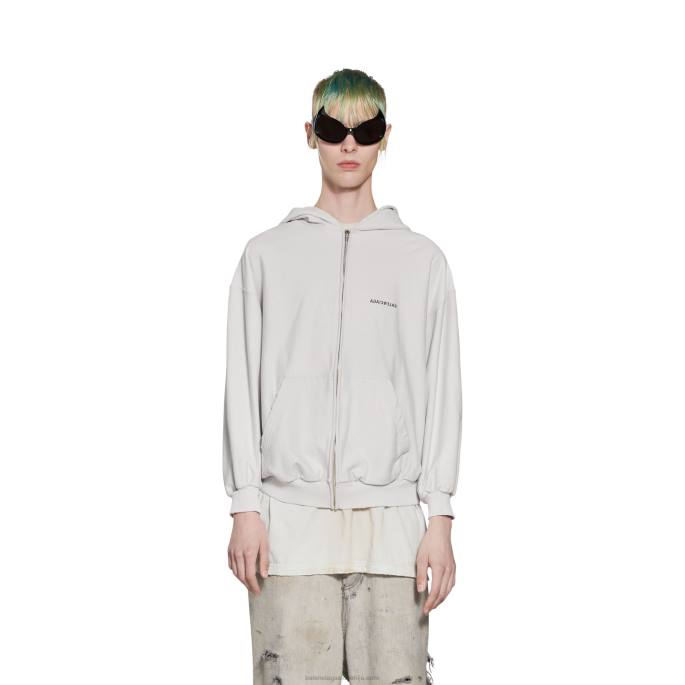 ženski pulover z zadrgo in kapuco z ogledalom majhnega kroja Balenciaga svetlo bež N4DP1061