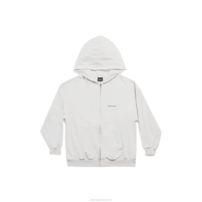 ženski pulover z zadrgo in kapuco z ogledalom majhnega kroja Balenciaga svetlo bež N4DP1061