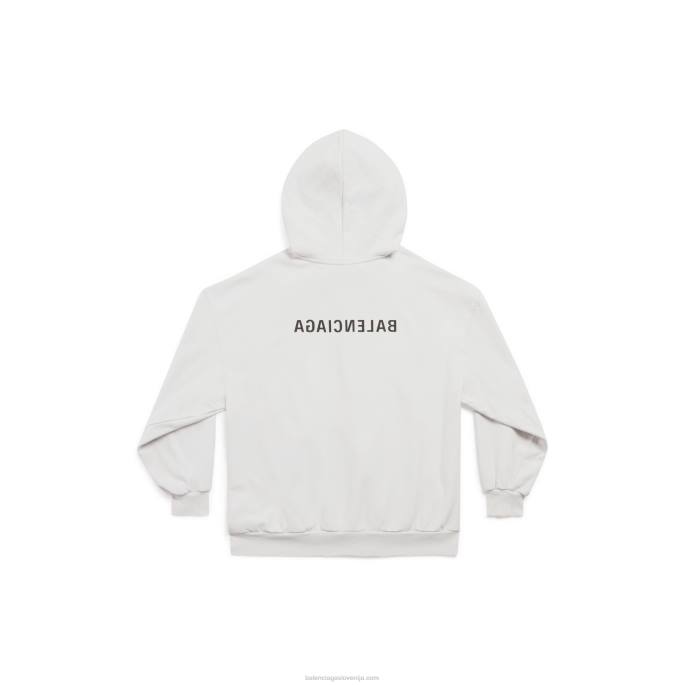 ženski pulover z zadrgo in kapuco z ogledalom majhnega kroja Balenciaga svetlo bež N4DP1061