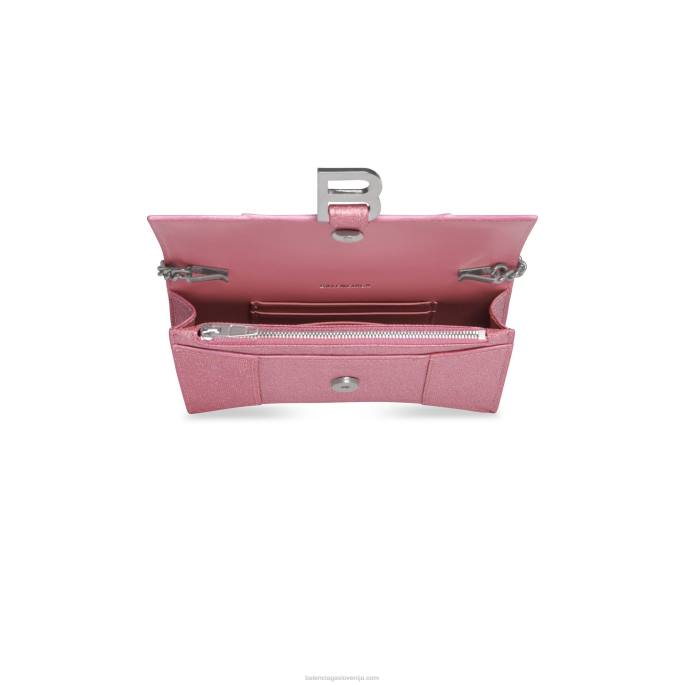 Ženska denarnica s peščeno uro xs na verižici iz bleščečega blaga Balenciaga roza N4DP391