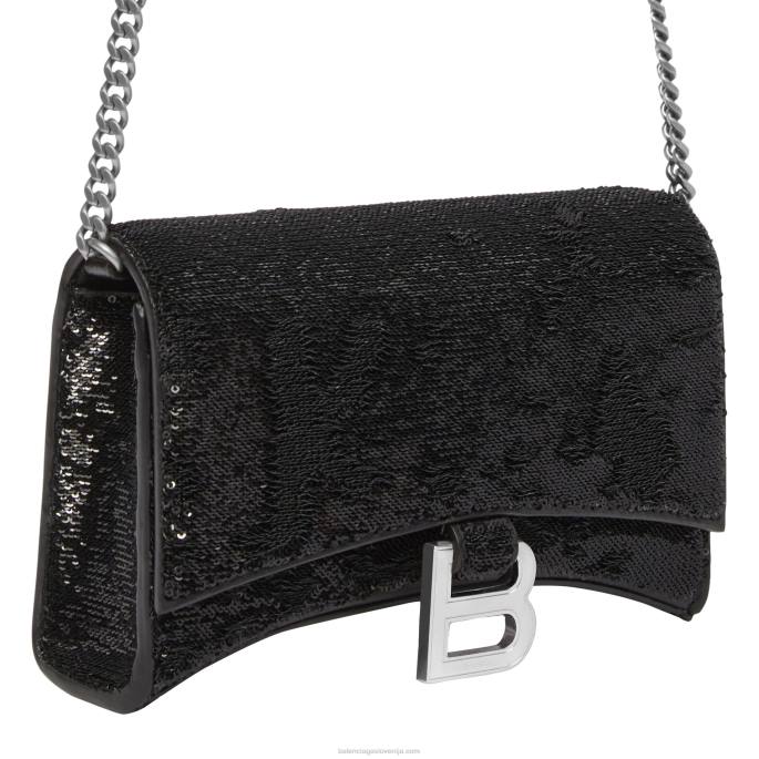 ženska denarnica v obliki peščene ure na verižici in bleščicah Balenciaga Črna N4DP377