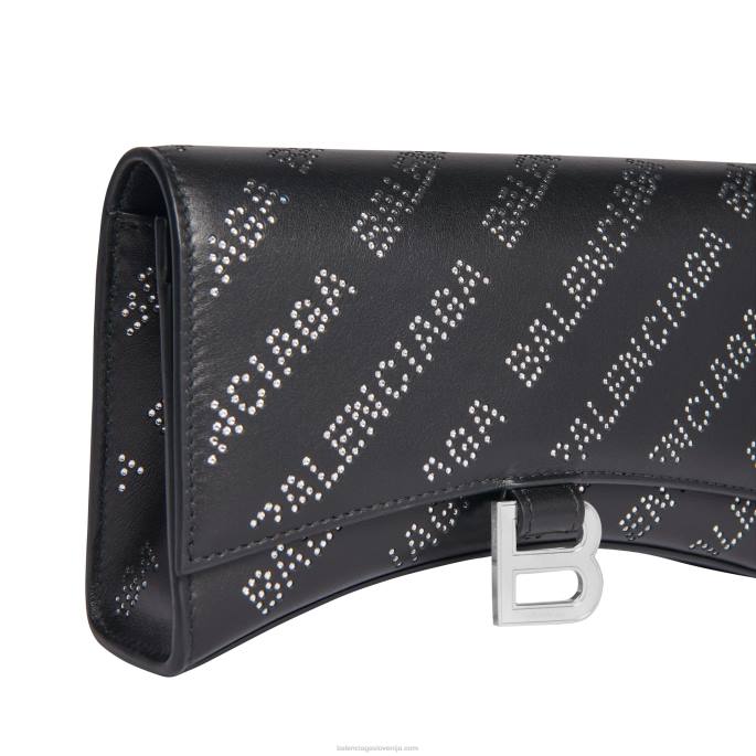 ženska denarnica v obliki peščene ure na verižici z kamenčki Balenciaga Črna N4DP364