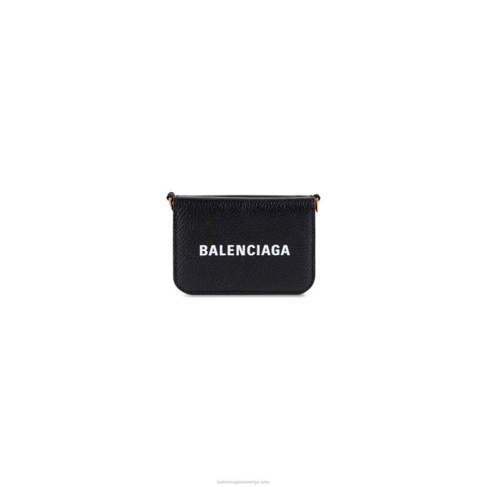 ženska mini denarnica na verižici Balenciaga črnobela N4DP654