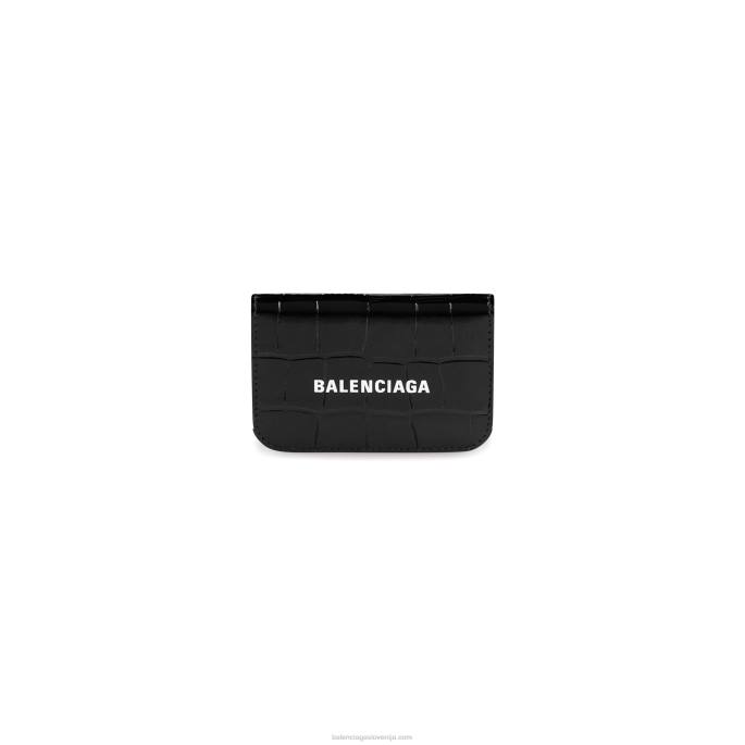 Ženska mini denarnica z vtisnjenim krokodilom Balenciaga črnobela N4DP641