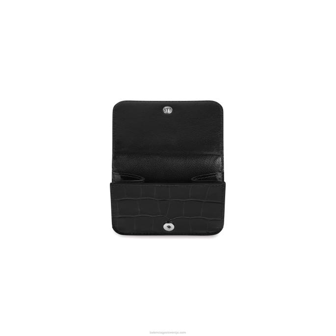 Ženska mini denarnica z vtisnjenim krokodilom Balenciaga črnobela N4DP641