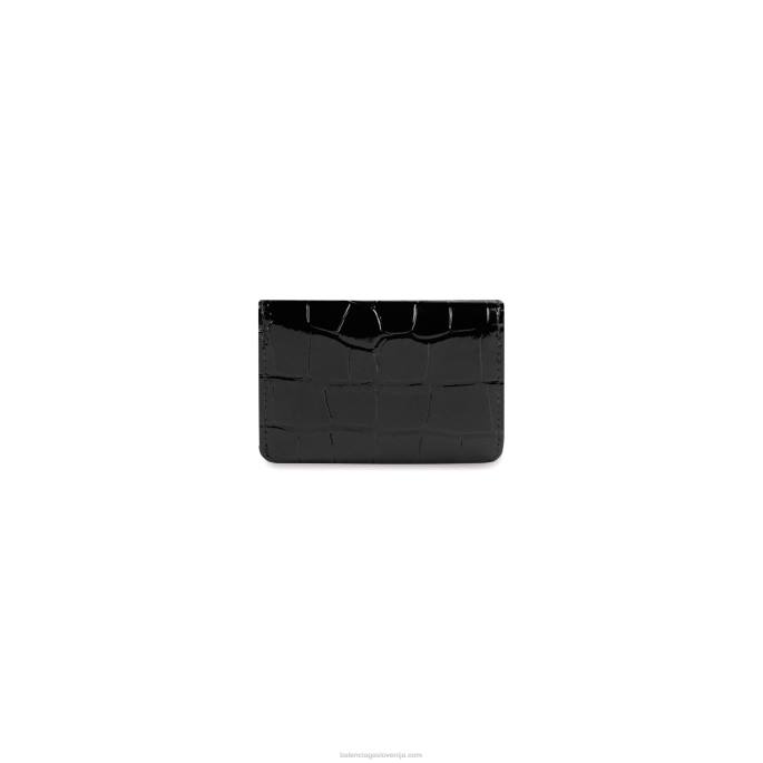 Ženska mini denarnica z vtisnjenim krokodilom Balenciaga črnobela N4DP641