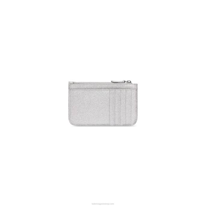 ženske unovčijo velike dolge kovance in držalo za kartice iz bleščečega blaga Balenciaga srebro N4DP554