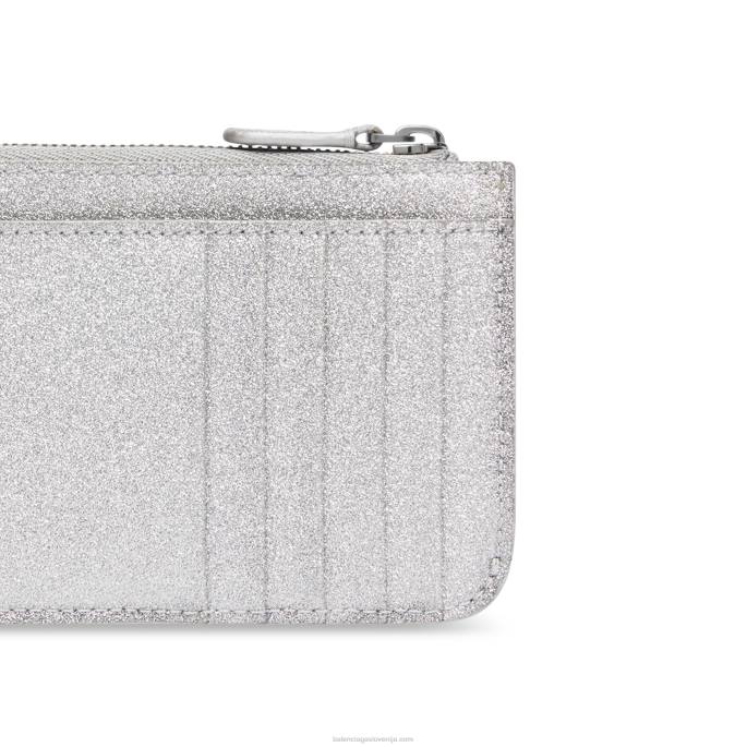 ženske unovčijo velike dolge kovance in držalo za kartice iz bleščečega blaga Balenciaga srebro N4DP554