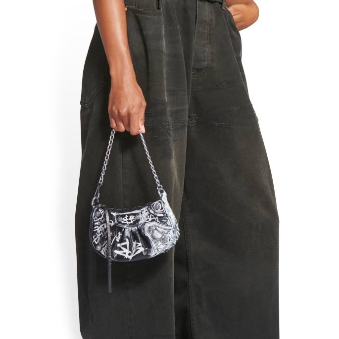 ženska mini torbica le cagole z grafitom z verigo Balenciaga Črna N4DP445