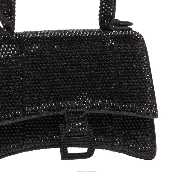 Ženska mini torbica v obliki peščene ure z verižico in kamenčki Balenciaga Črna N4DP506