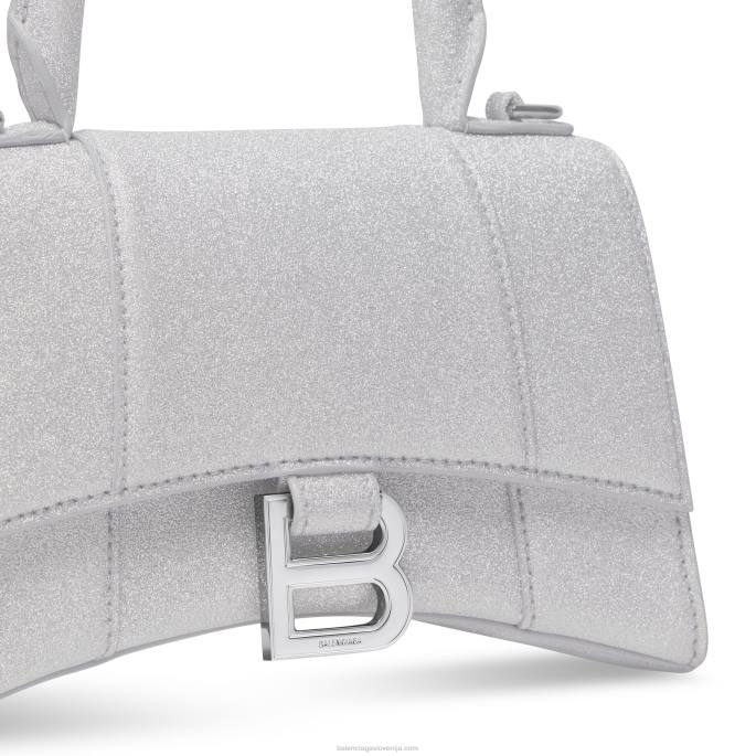 ženska ročna torbica peščene ure xs iz bleščečega blaga Balenciaga srebro N4DP451