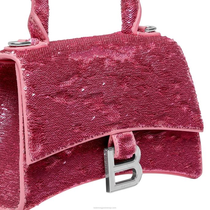 ženska torbica peščene ure xs z verižico in našitki Balenciaga roza N4DP277