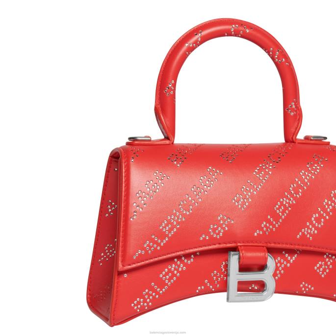 ženska torbica v obliki peščene ure xs z okrasnimi kamenčki Balenciaga rdeča N4DP366