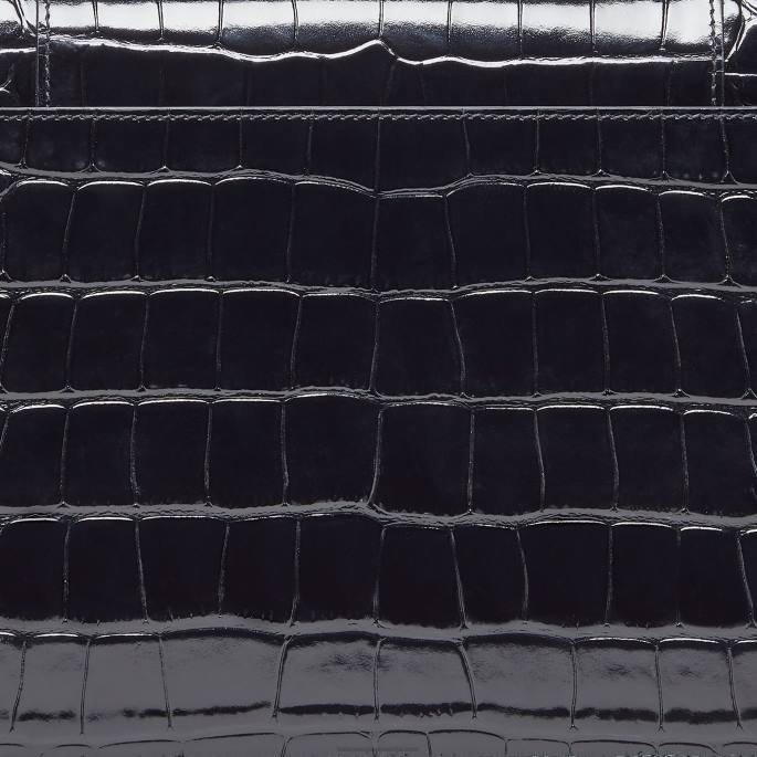 ženska ploščata torbica v obliki peščene ure z zavihkom, vtisnjenim v obliki krokodila Balenciaga Črna N4DP621