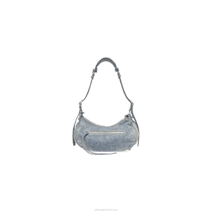 ženska le cagole majhna torba za čez ramo iz jeansa z okrasnimi kamenčki Balenciaga modra N4DP499
