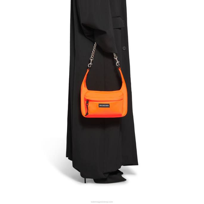 ženska raver srednja torba z verižico Balenciaga fluo oranžna N4DP290