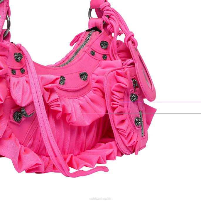 ženska torba za čez ramo le cagole xs z naborki Balenciaga kislinsko roza N4DP375