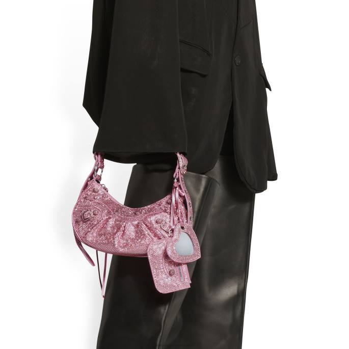 ženska torba za čez ramo le cagole xs z okrasnimi kamenčki Balenciaga roza N4DP517