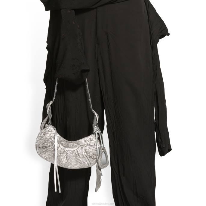 ženska torba za čez ramo le cagole xs z okrasnimi kamenčki Balenciaga siva N4DP462