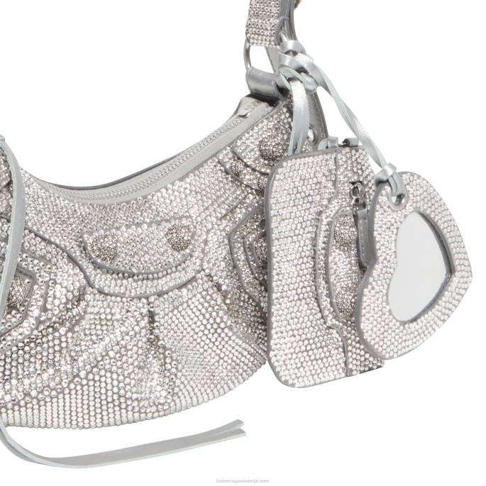 ženska torba za čez ramo le cagole xs z okrasnimi kamenčki Balenciaga siva N4DP462