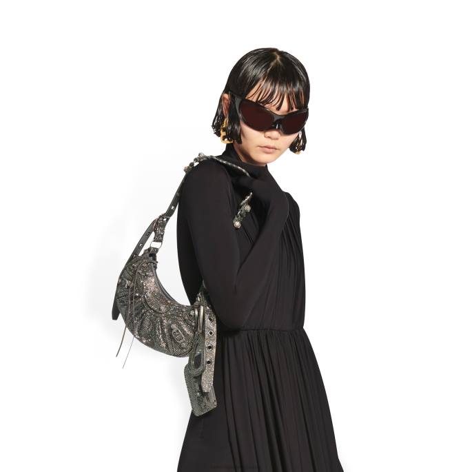 ženska torba za čez ramo le cagole xs z okrasnimi kamenčki Balenciaga siva N4DP463