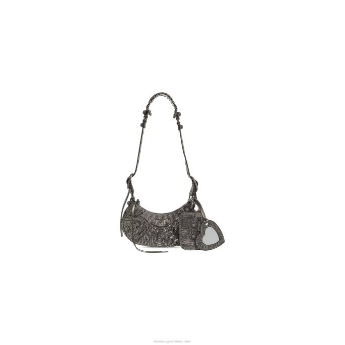 ženska torba za čez ramo le cagole xs z okrasnimi kamenčki Balenciaga siva N4DP463