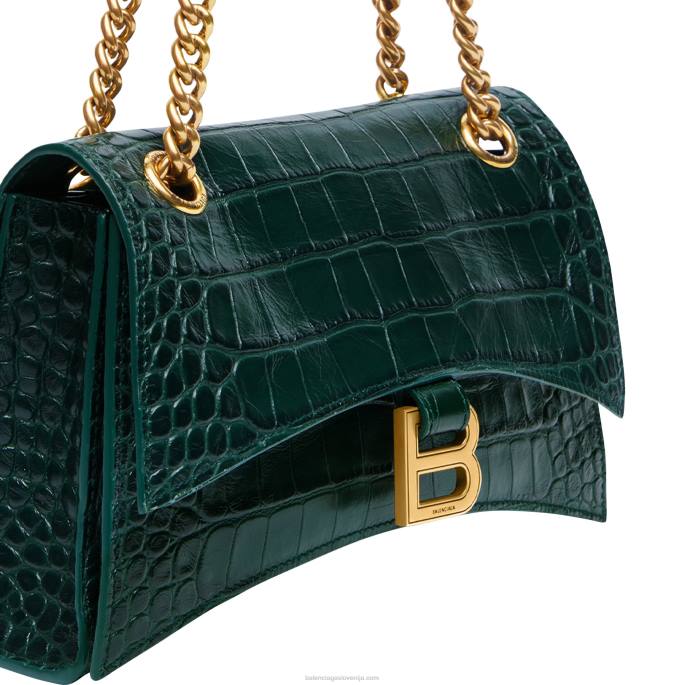 ženske crush majhna verižična torbica z vtisnjenim krokodilom Balenciaga gozdno zelena N4DP327