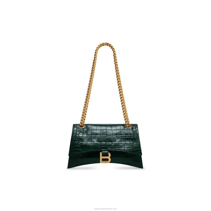 ženske crush majhna verižična torbica z vtisnjenim krokodilom Balenciaga gozdno zelena N4DP327