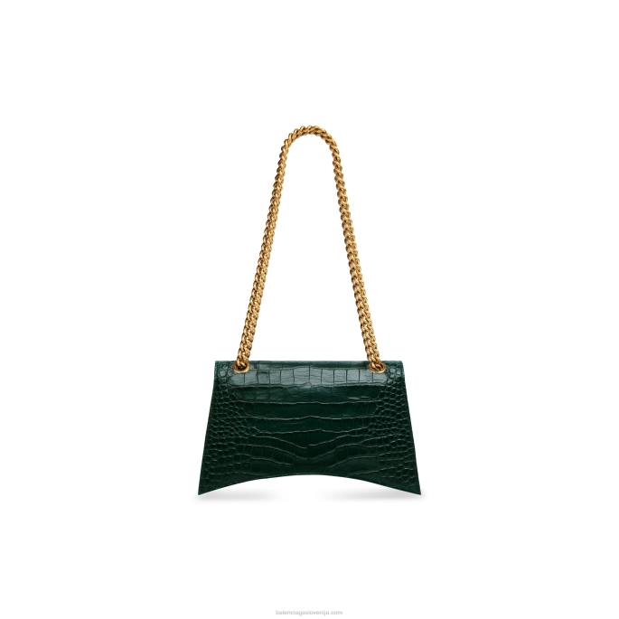 ženske crush majhna verižična torbica z vtisnjenim krokodilom Balenciaga gozdno zelena N4DP327