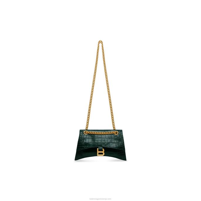 ženske crush majhna verižična torbica z vtisnjenim krokodilom Balenciaga gozdno zelena N4DP327